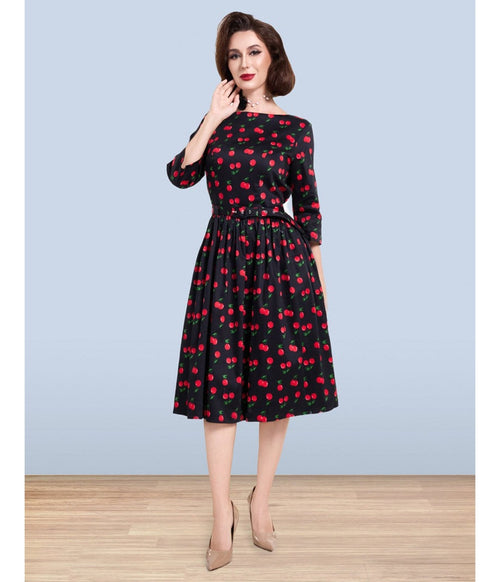 Lindy Bop Black Cherry Print Audrey Dress