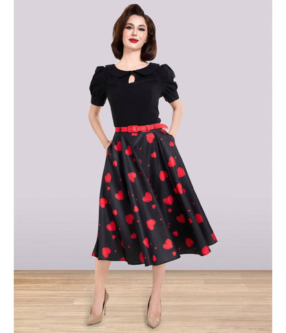 Lindy Bop Red Heart Print Christine Skirt