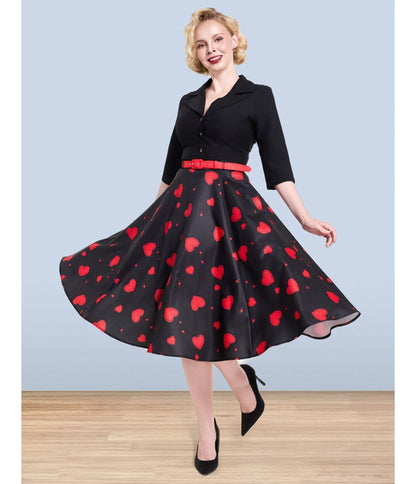 Lindy Bop Red Heart Print Christine Skirt