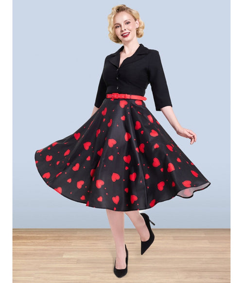 Lindy Bop Red Heart Print Christine Skirt