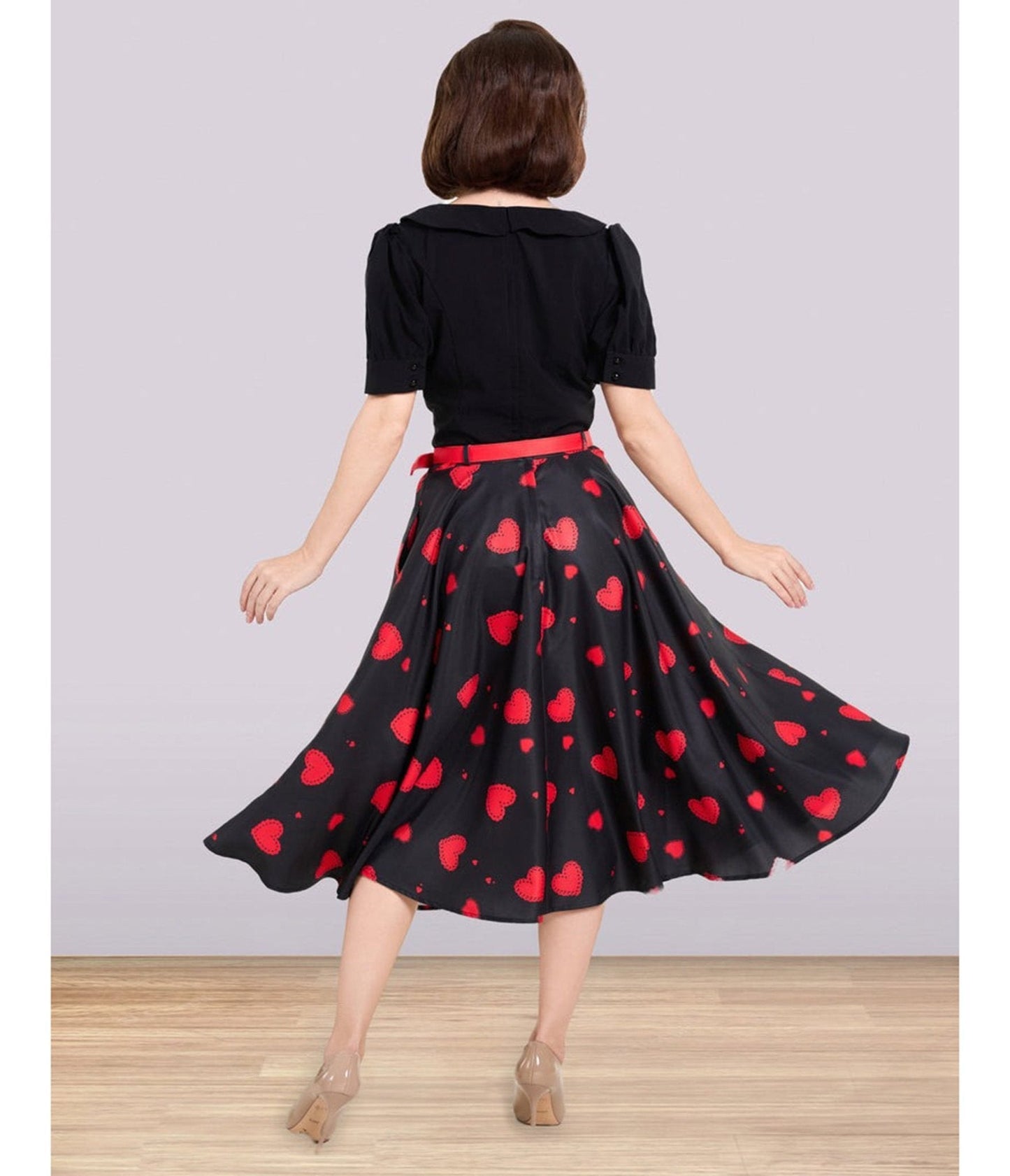 Lindy Bop Red Heart Print Christine Skirt