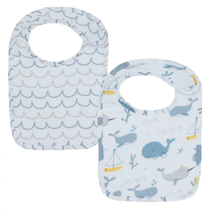 Living Textiles | 2 PK Muslin Bibs | Whale of a Time