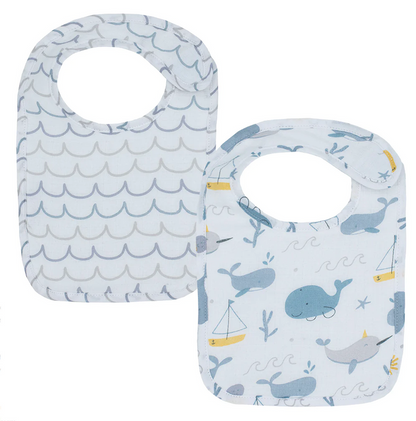 Living Textiles | 2 PK Muslin Bibs | Whale of a Time