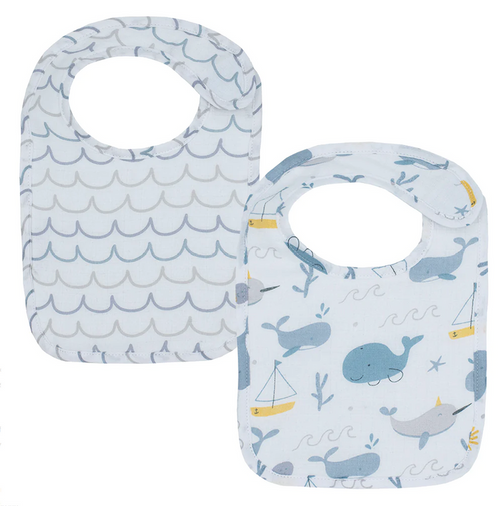 Living Textiles | 2 PK Muslin Bibs | Whale of a Time