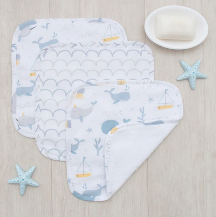 Living Textiles | 3PC Muslin Wash Cloths | Whale of a Time