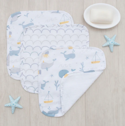 Living Textiles | 3PC Muslin Wash Cloths | Whale of a Time