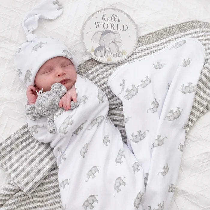 Living Textiles | Hello World Gift Set | Grey Elephant