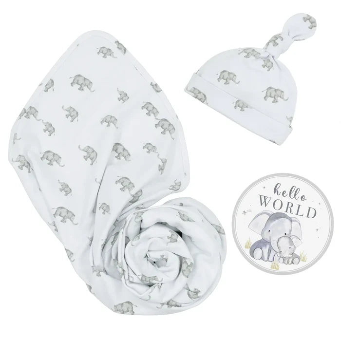 Living Textiles | Hello World Gift Set | Grey Elephant