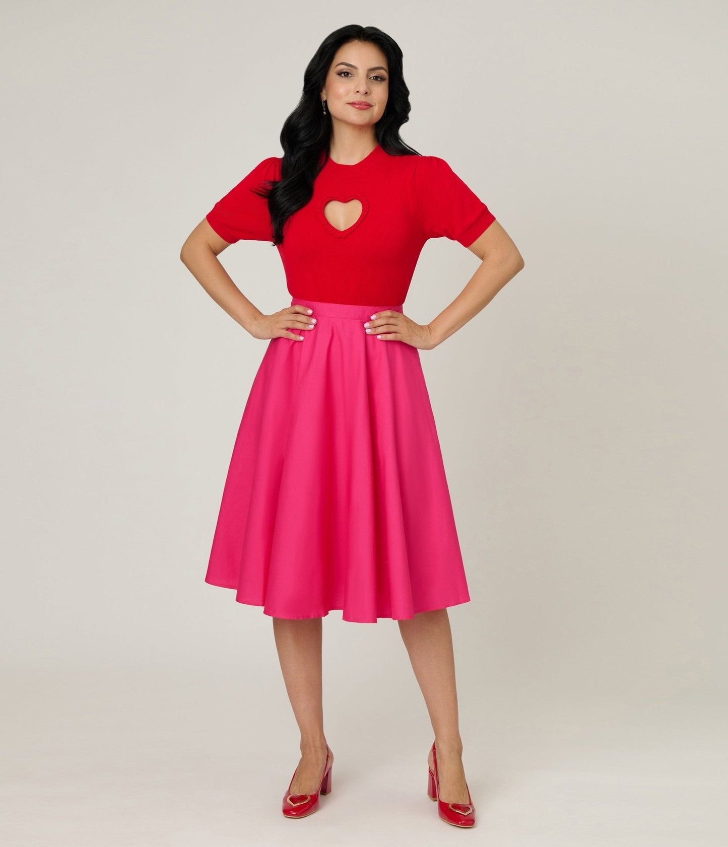 Magnolia Place Hot Pink Cotton Sally Swing Skirt