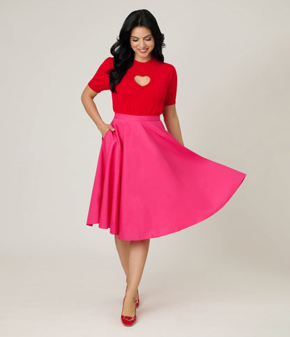 Magnolia Place Hot Pink Cotton Sally Swing Skirt