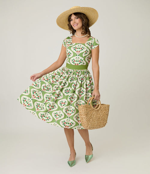 Magnolia Place Strawberry Wallpaper Anna Swing Dress