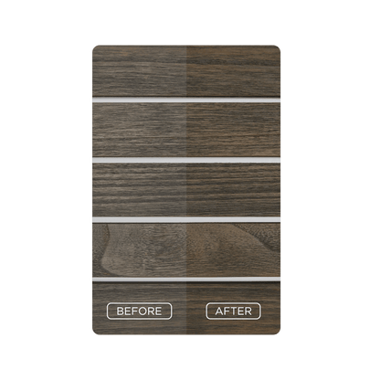 Grey-brown teak protector before and after