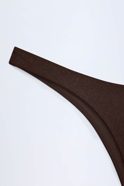 High-Leg Cheeky Bikini Bottoms in Dark Chocolate