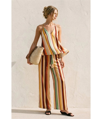 Multicolor Striped Wide Leg Pants