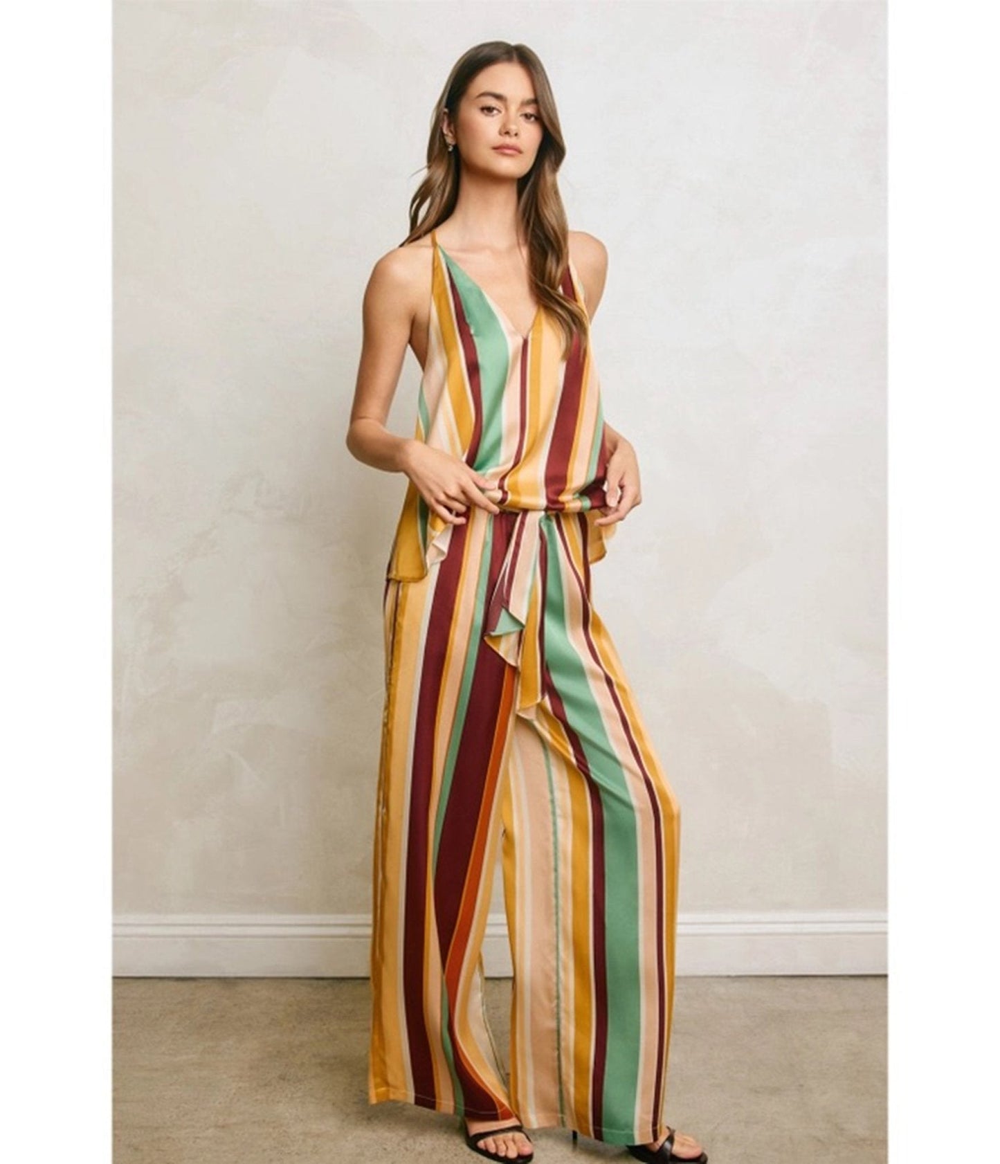 Multicolor Striped Wide Leg Pants