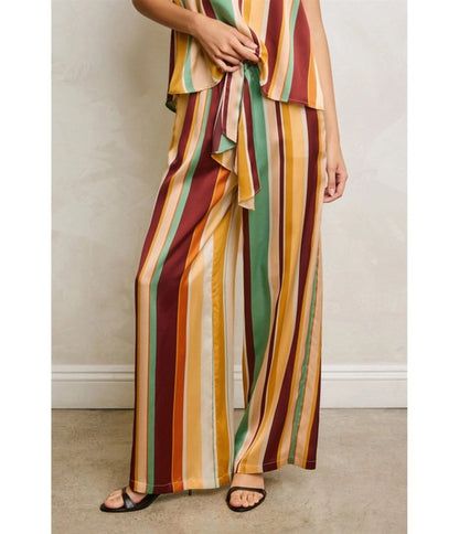 Multicolor Striped Wide Leg Pants