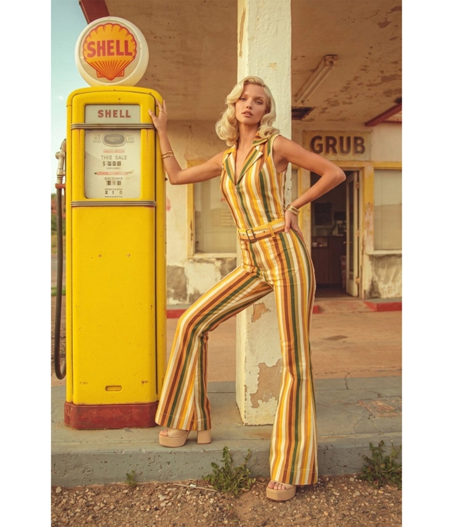 Mustard Striped Denim Belted Jumpsuit