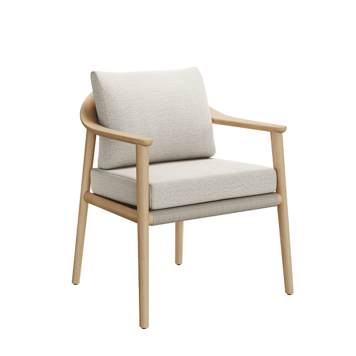 N1 Dining Chair Light Teak Rope Detailing Oatmeal Textured Weave Teak Wood