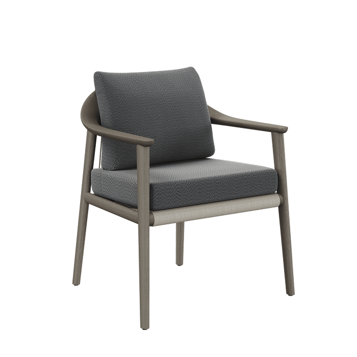 N1 Dining Chair Dark Teak Rope Detailing Teak Wood Coal Textured Weave