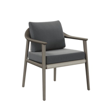 N1 Dining Chair Dark Teak Rope Detailing Teak Wood Coal Textured Weave