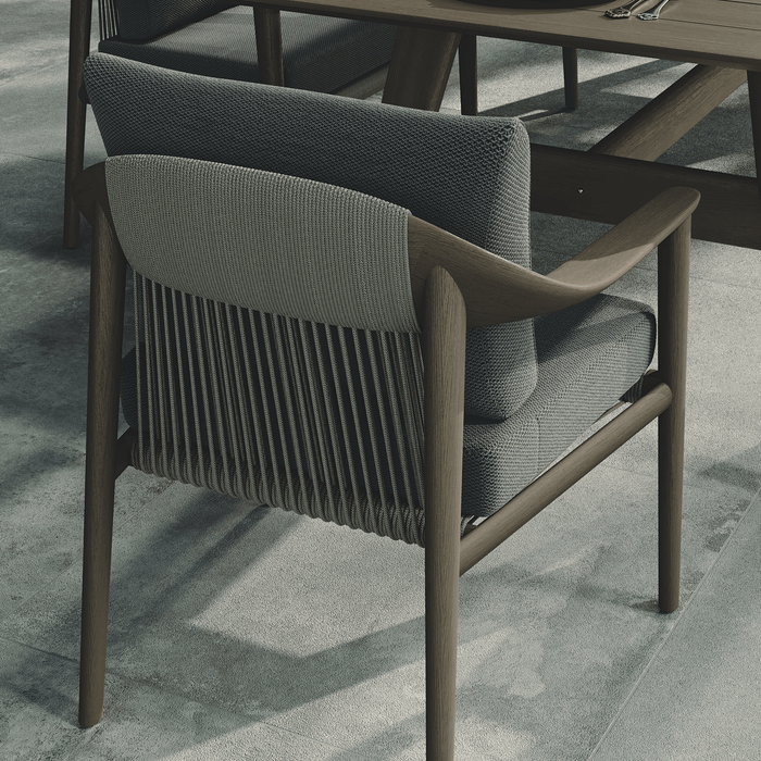 N1 dark teak outdoor dining chair with rope detail inspired by mid century