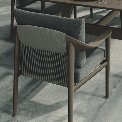 N1 dark teak outdoor dining chair with rope detail inspired by mid century