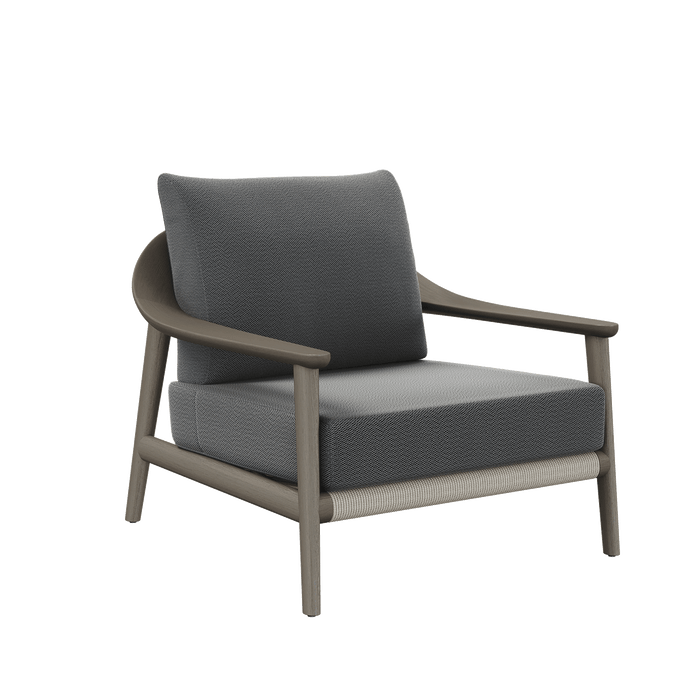 N1 Lounge Chair Dark Teak Rope Detailing Teak Wood Coal Textured Weave