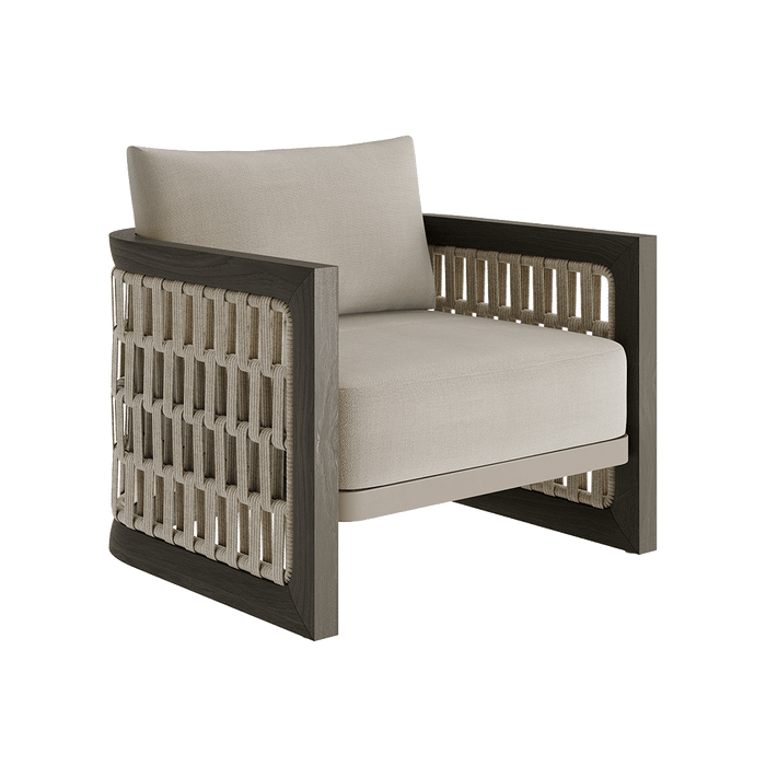 N2 Lounge chair dark teak outdoor furniture with modern rattan rope detail