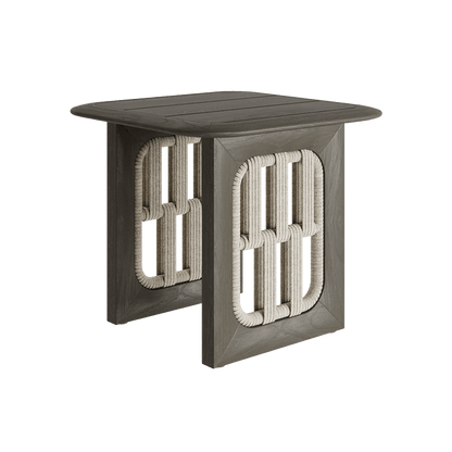 N2 side table dark teak outdoor furniture with modern rattan rope detail product image