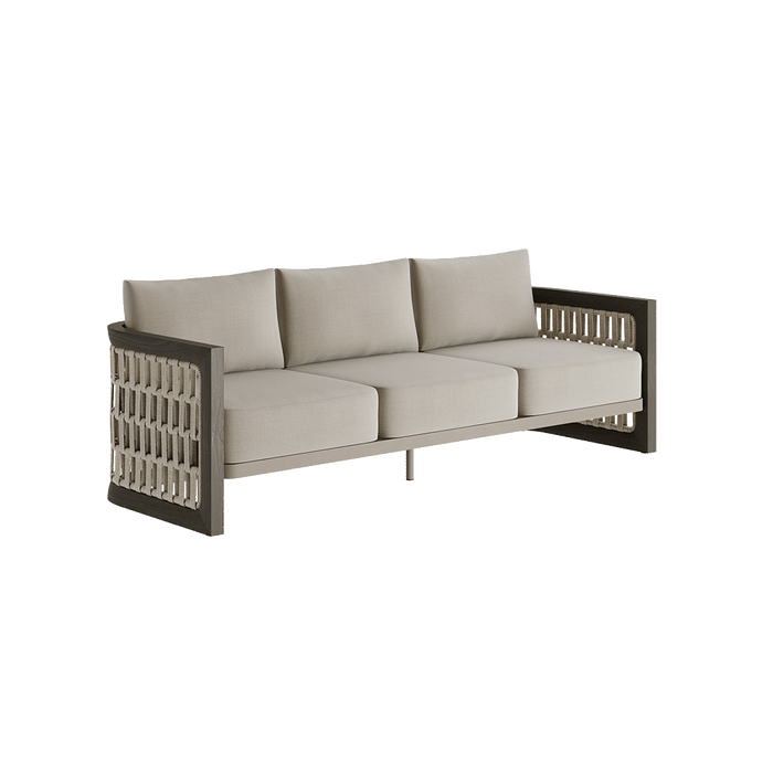 N2 Three Seater Sofa Dark Teak Rope Detailing Desert Canvas Aluminium Teak Wood