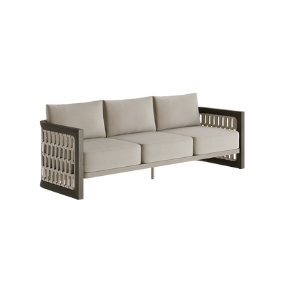 N2 Three Seater Sofa Dark Teak Rope Detailing Desert Canvas Aluminium Teak Wood