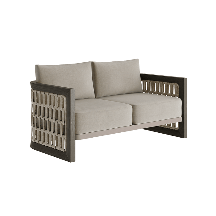 N2 two seater sofa dark teak outdoor furniture with modern rattan rope detail product image