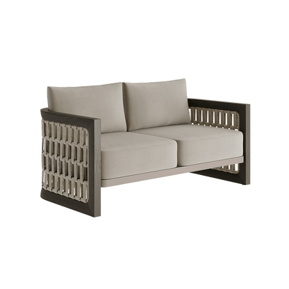 N2 two seater sofa dark teak outdoor furniture with modern rattan rope detail product image