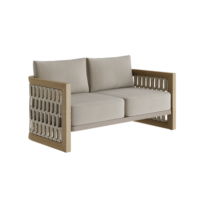 N2 Two Seater Sofa Light Teak Desert Canvas Aluminium Teak Wood