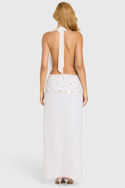 Embellished Waist Maxi Dress in Ivory