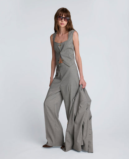 Pantalón boyfriend de tiro alto con corte ancho delantero para mujer