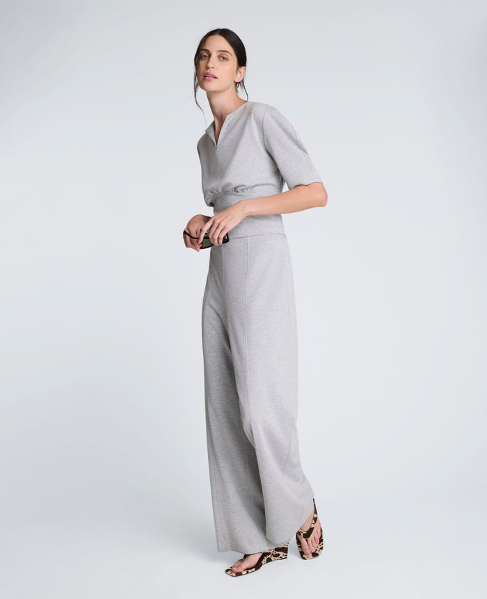 Pantalón de corte alto y pierna ancha scuba jaspeado para mujer