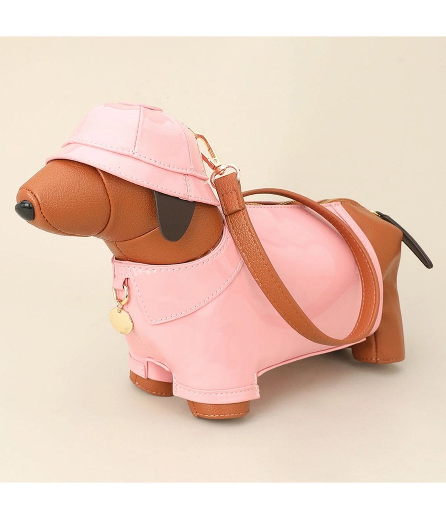 Pink Leatherette Raincoat Puppy Crossbody Bag