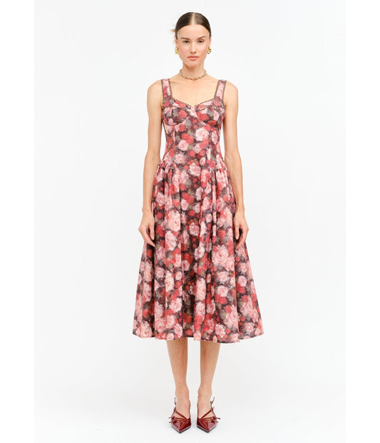 Pink Rose Cotton Midi Dress