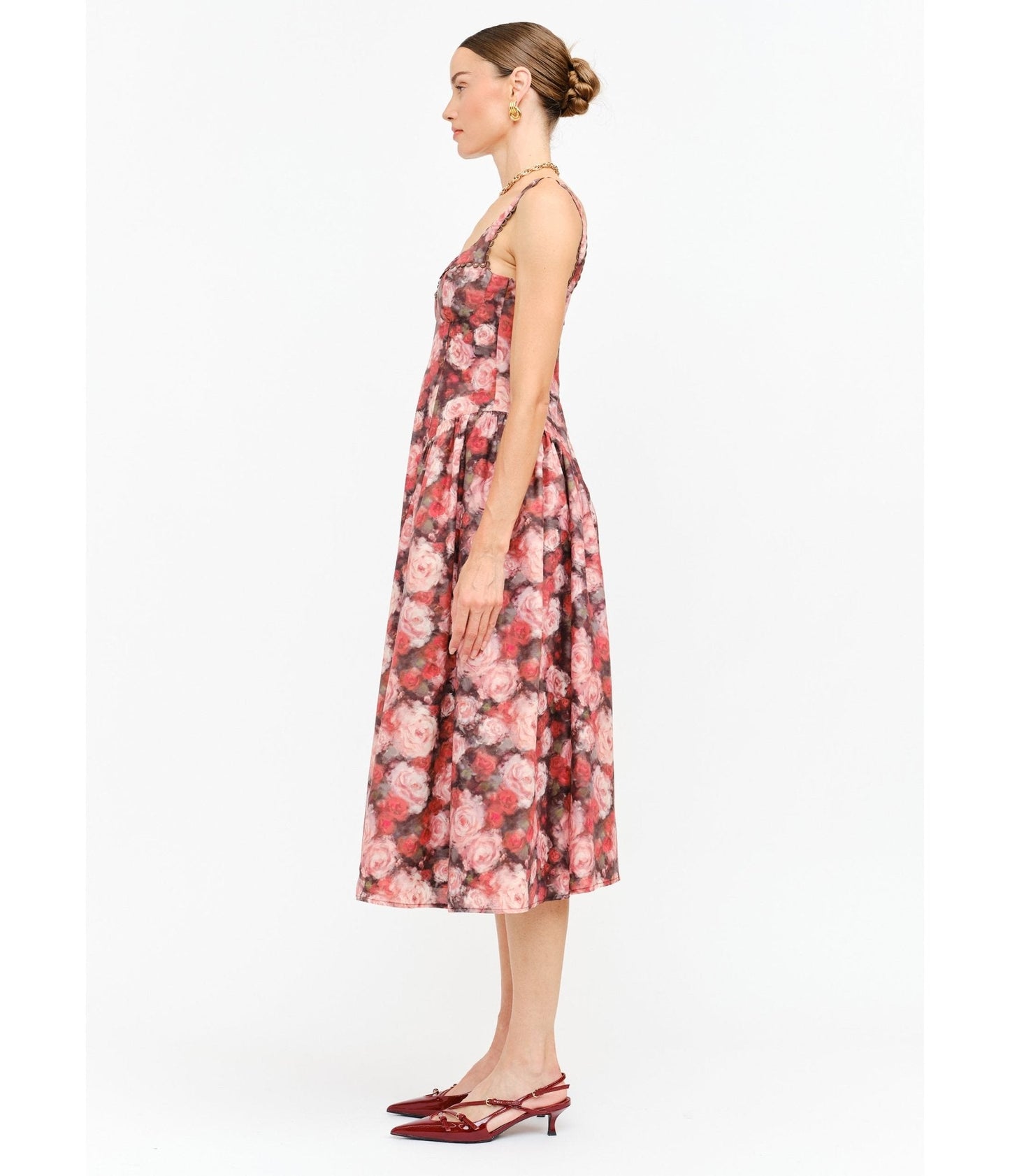 Pink Rose Cotton Midi Dress