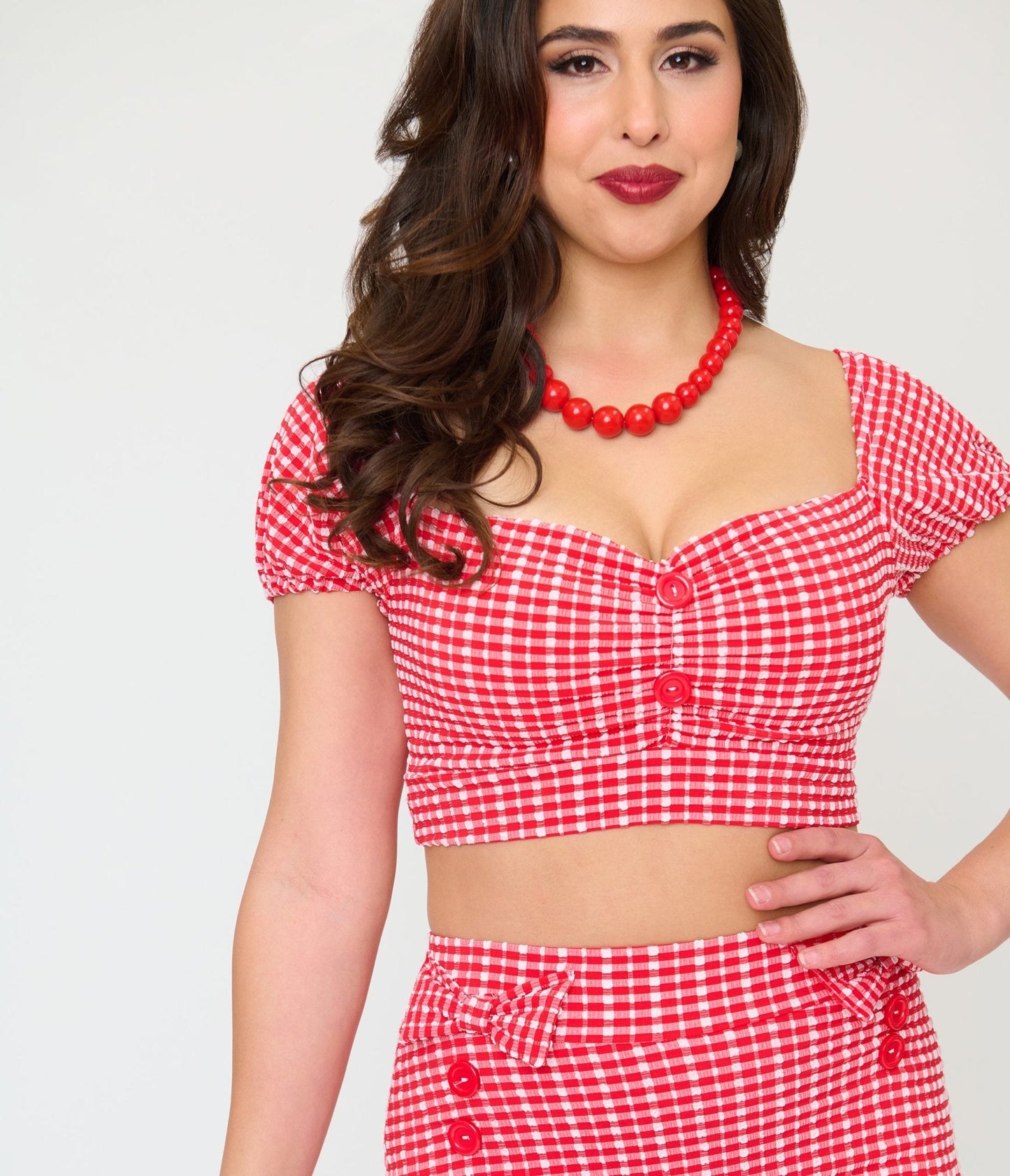 Pinky Pinups Red Gingham Bow Accent Swim Skirt