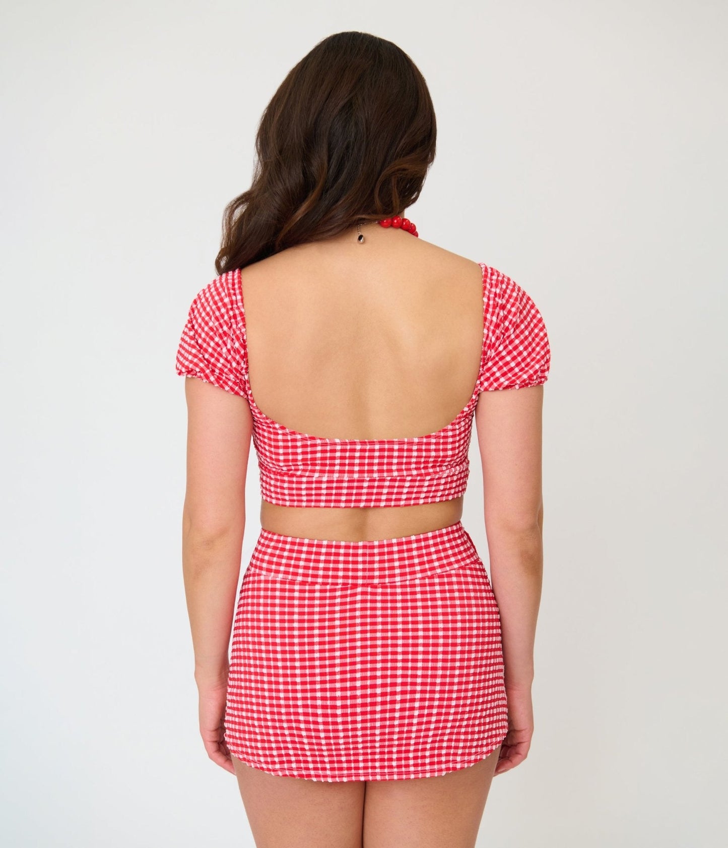 Pinky Pinups Red Gingham Bow Accent Swim Skirt