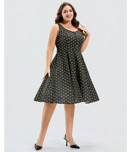 Plus Size Black Atomic Bees Print Heidi Dress
