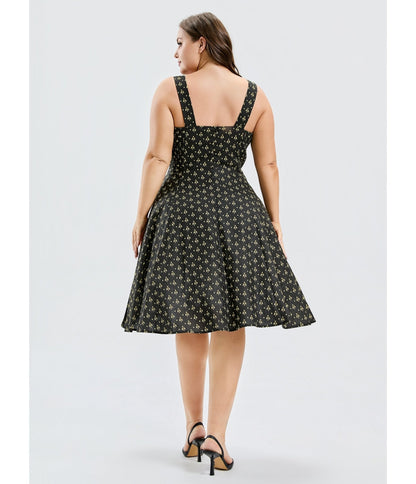 Plus Size Black Atomic Bees Print Heidi Dress