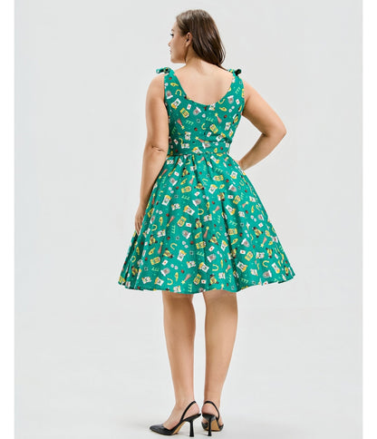 Plus Size Green Purrfect Lucky Swing Dress