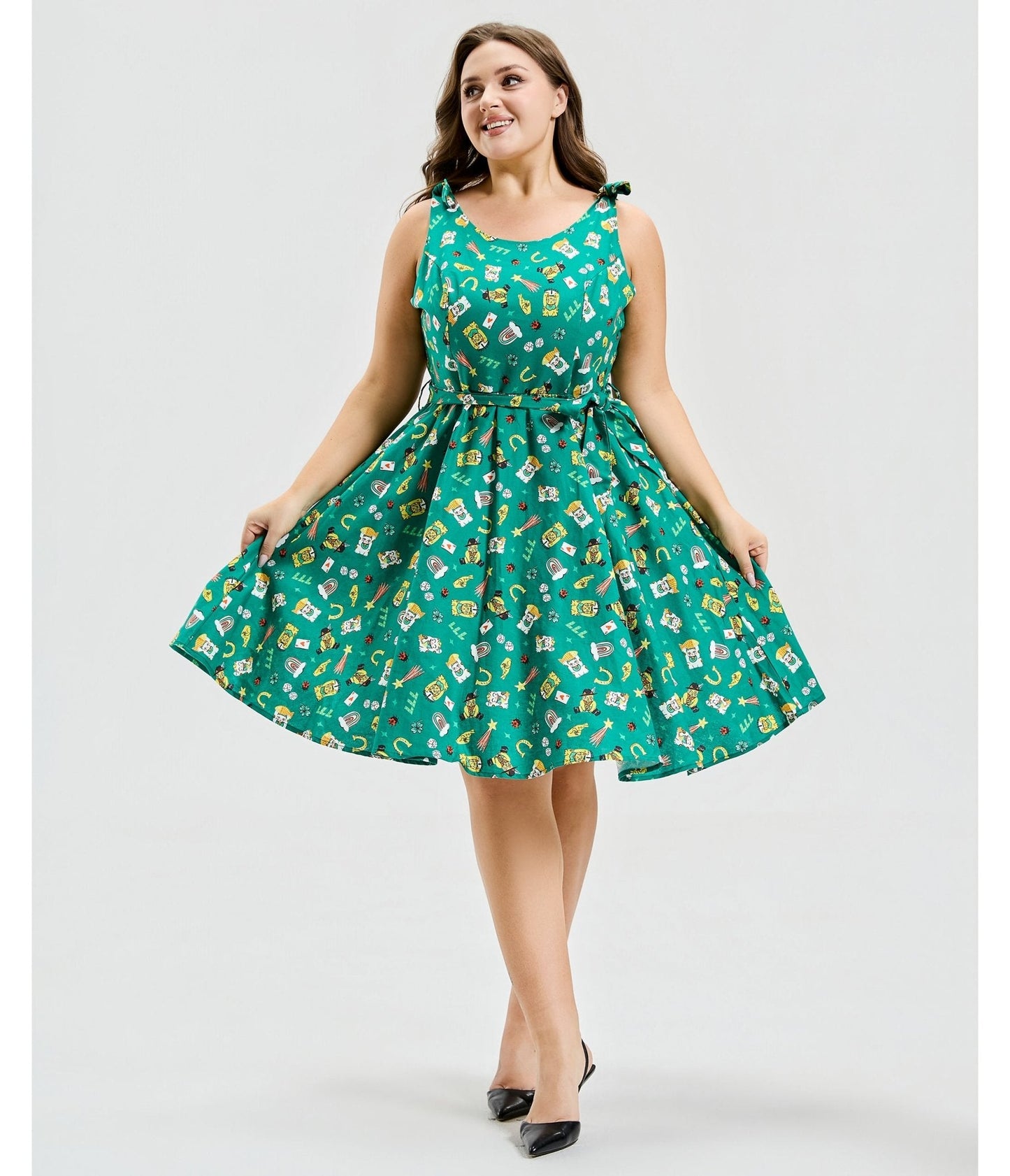 Plus Size Green Purrfect Lucky Swing Dress