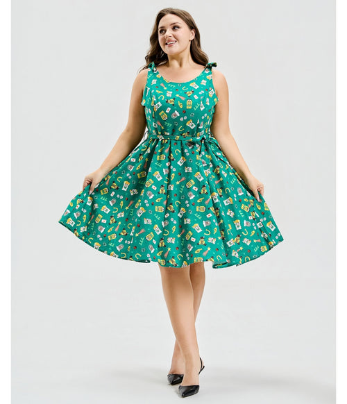 Plus Size Green Purrfect Lucky Swing Dress