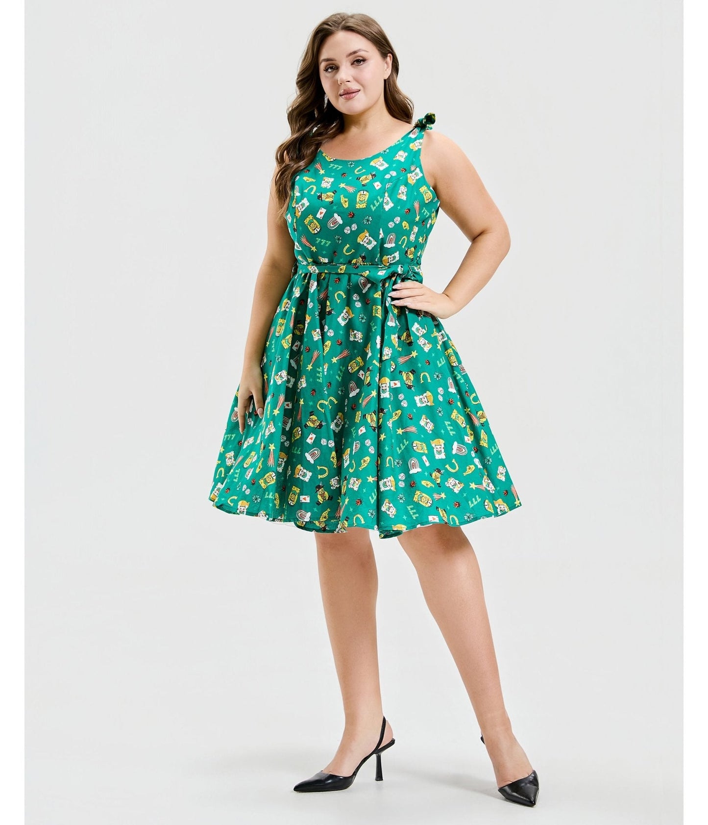 Plus Size Green Purrfect Lucky Swing Dress