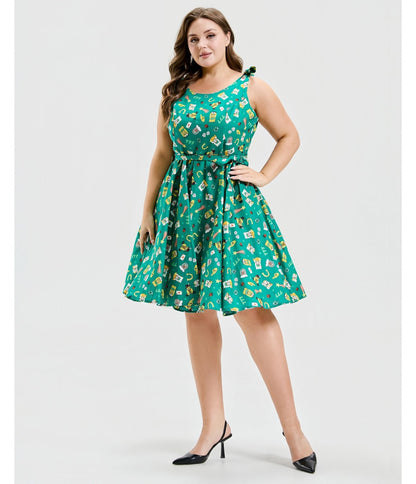 Plus Size Green Purrfect Lucky Swing Dress
