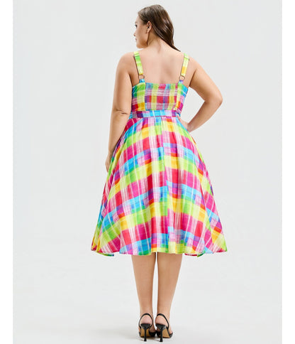 Plus Size Rainbow Plaid Lori Swing Dress